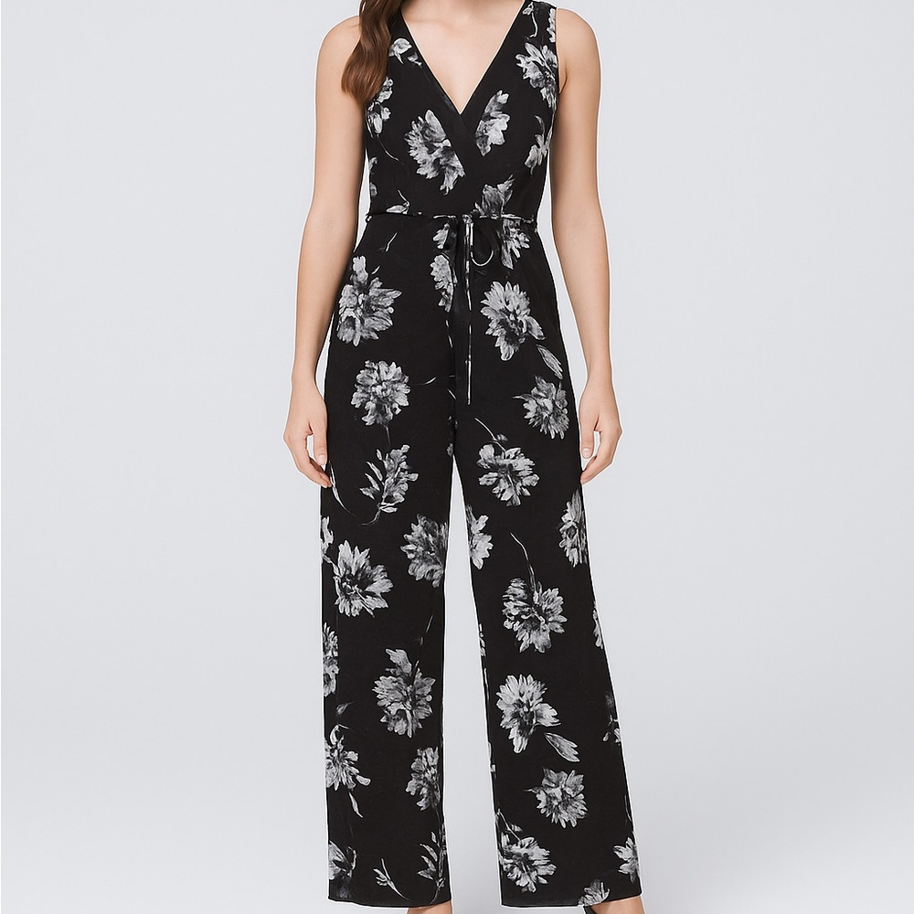 White House Black Market Black Floral Maxi Jumpsuit